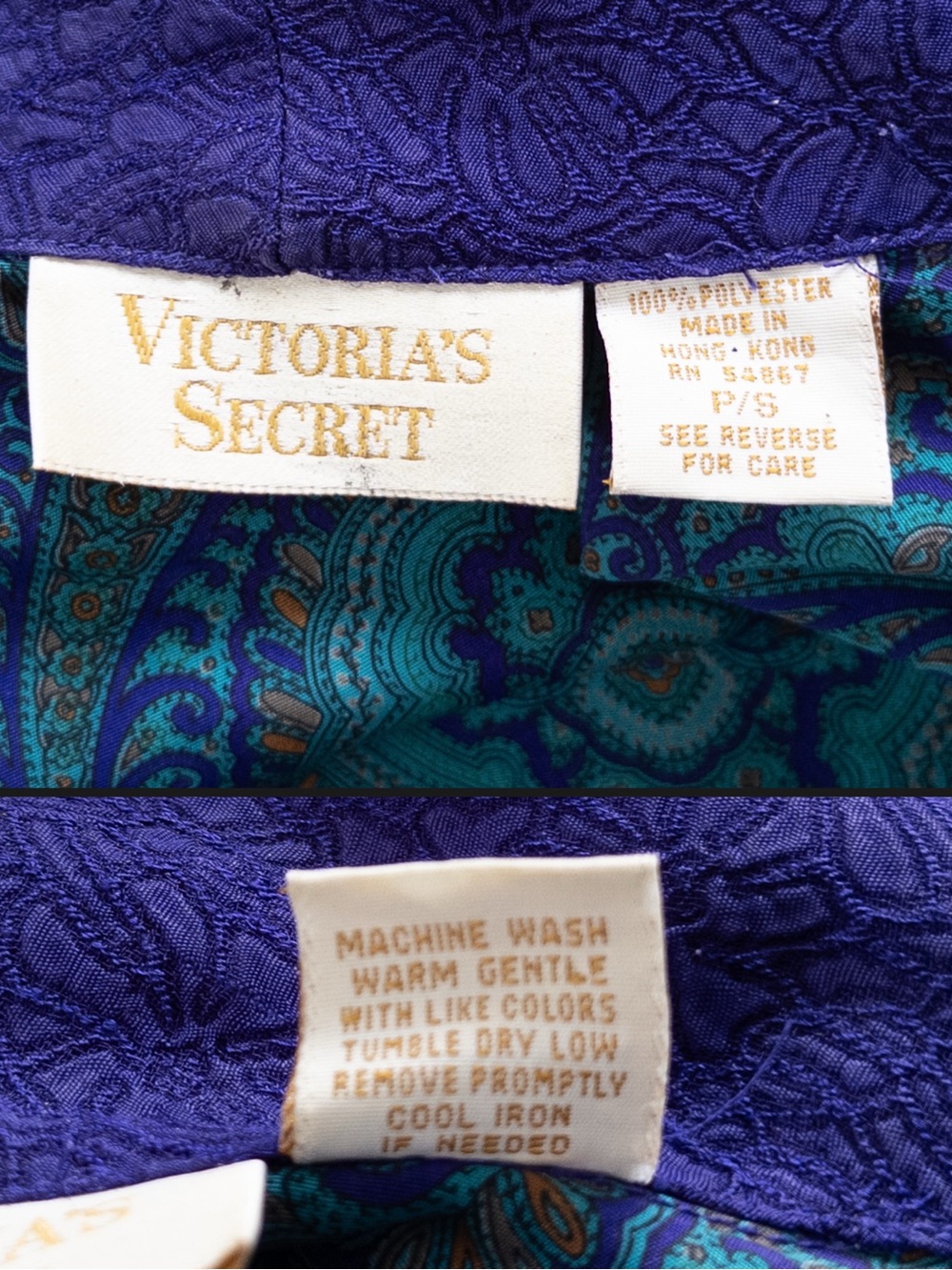Vtg Victoria's Secret Gold Label Teal, Purple Paisley Satin Robe P/S‎ - Picture 5 of 10